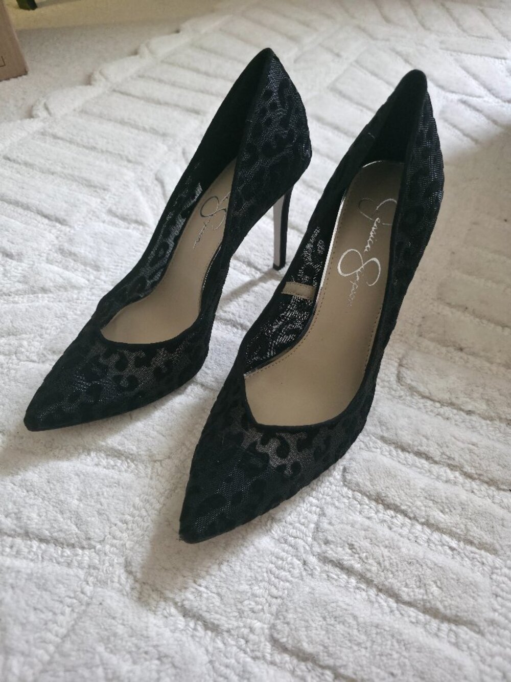Jessica Simpson Black Net Cheetah Print Heels size 10